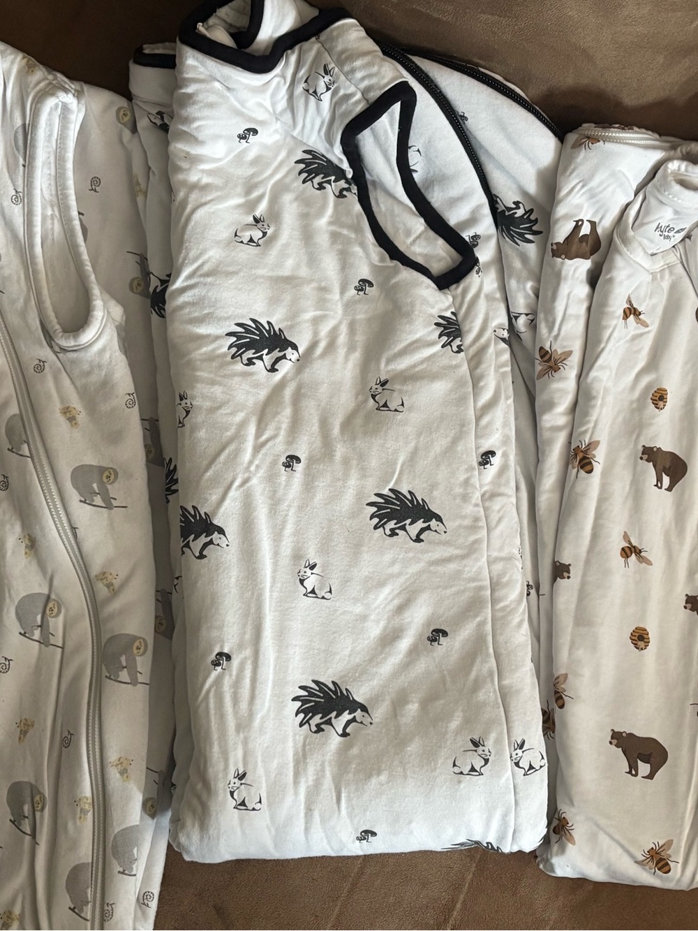 Kyte BABY White Sleep Sack with Black Trim and Woodland Animal Prints